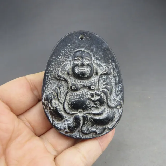 Chinese old  jade,Hongshan culture,Black magnet,jade,Buddha,pendant Y079