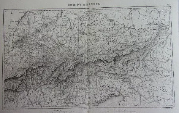 Carte de Duvotenay. 1840. Entre Po et Danube. 37x25