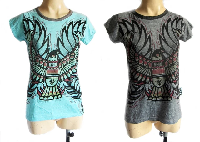 Donna T-Shirt, Vintage Look, Blu o Grigio, Taglia UK 10 A 14 Aquila