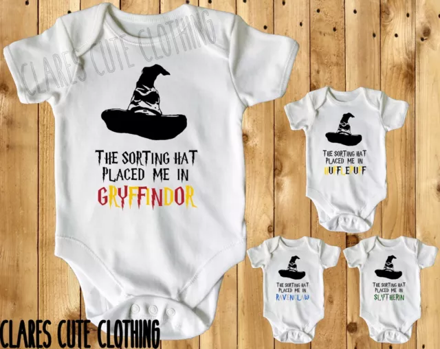 HARRY POTTER SORTING HAT gryfindor BABY VEST/ GROW WHITE AVAILABLE IN MOST SIZE