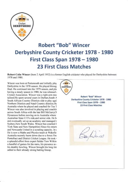 Bob Wincer Derbyshire County Cricketer 1978-1980 Original Autograph Cutting