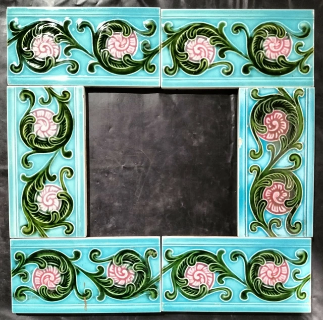 Antique Glazed porcelain Majolica 6 tile 3"x 6" Art & craft Border frame display