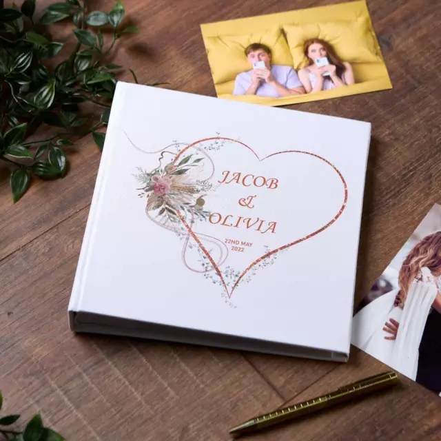 Large Book Bound Personalised Wedding Photo Album With Rose Gold Heart BB-31