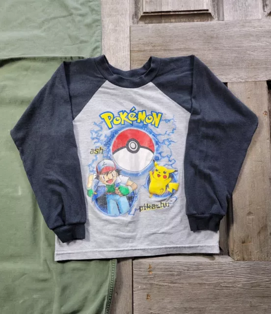 Vintage Pokémon Ash Pikachu Raglan T-shirt Youth M 2000s Y2K