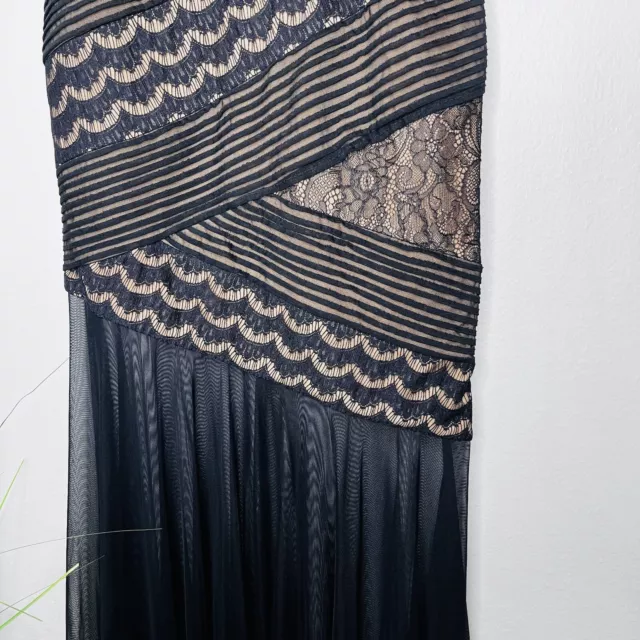 Tadashi Shoji Gown Black Lace & Beige Sleeveless Mermaid Sheer Mesh Dress sz 4 3