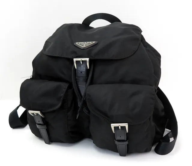 Authentic PRADA Black Nylon and Leather Backpack Bag Purse #55668