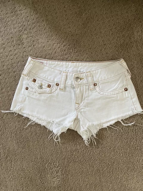 True Religion Joey Cut-Off Shorts Women's Size 27 White Flap Pockets