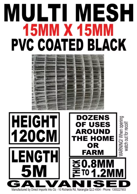 5m Roll 1.2mH Black 15x15 Welded Wire Mesh Animal Fencing Aviary Chicken Fence