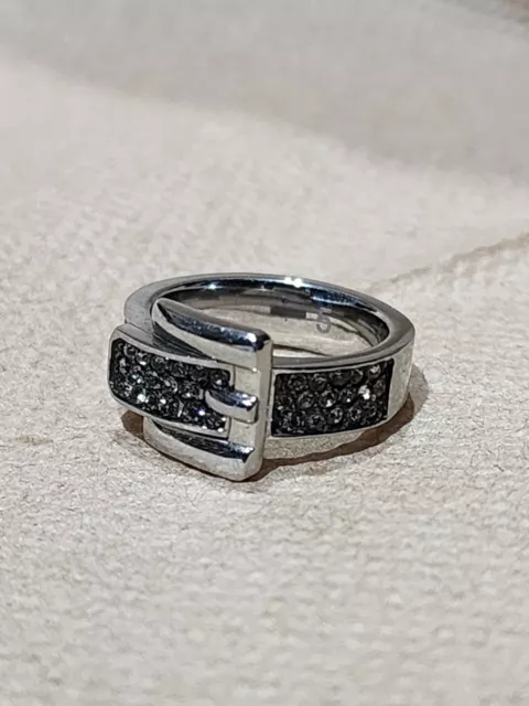 Michael Kors Ring Pave Crystal Buckle Silver Tone Size 5 2