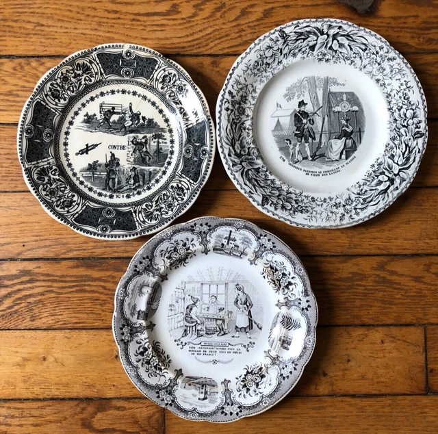 Lot De 4 Assiettes Anciennes Bretonnes Peintes à La Main - Pornic - Dessert/fromage