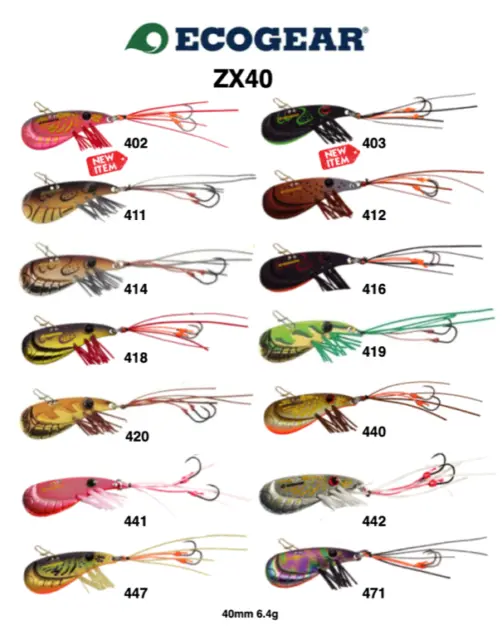 Ecogear Tourn't Bream Sp Blade ZX-40 6.4g Shrimp Blade Fishing Lure - Choose Col