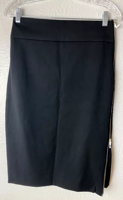 EXPRESS Size 6 Gold SIDE ZIPPER MIDI PENCIL SKIRT BLACK Stretch Fitted NWT