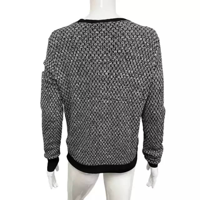 CARVEN Black White Knit Metal Accent Crewneck Long Sleeve Pullover Sweater Top M 2