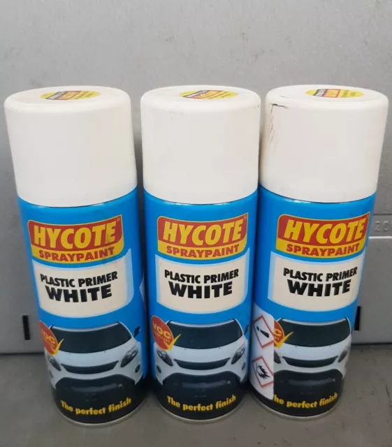 3x Hycote XUK610 White Plastic Primer Spray Paint 400ml Aerosol Preparation