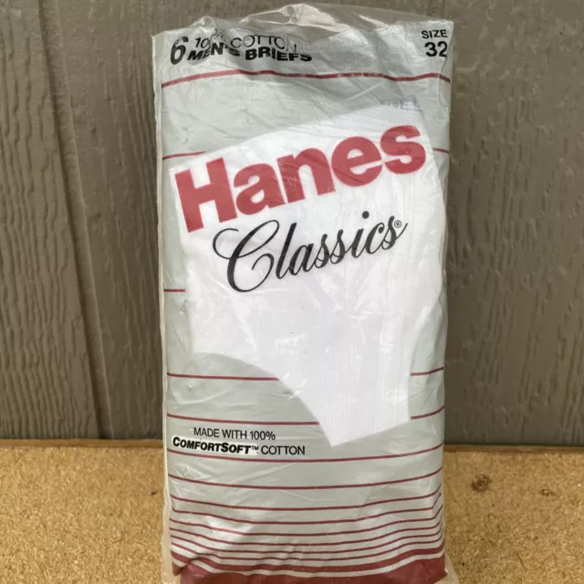 VINTAGE HANES CLASSICS White Briefs 6 Pack Size 32 1988 New Old Stock ...