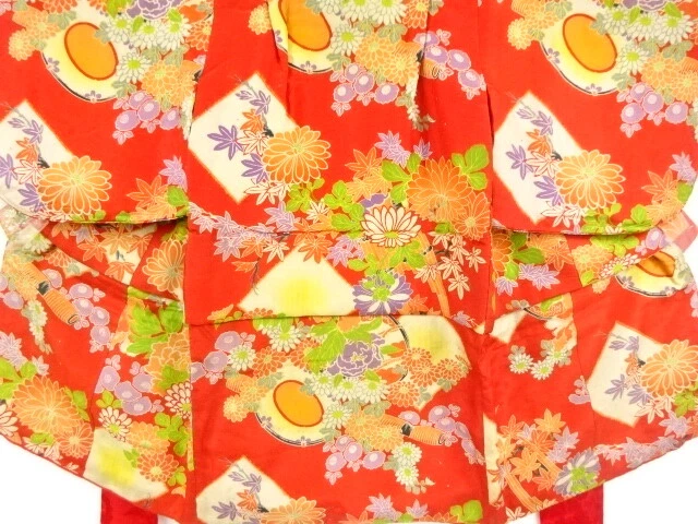 42620# Japanese Kimono / Antique Kimono For Girls / Drum With Flower