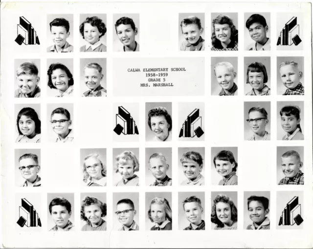 Vintage Old 1958 Class Photo of Girls Boys CALWA Elementary School California