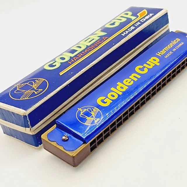 VINTAGE MOUTH HARMONICA musical instrument Golden Cup China in orig box