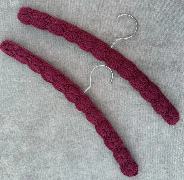 Cable Knit Covered Clothes Vintage Hangers Burgundy Red Set Of Two Handmade