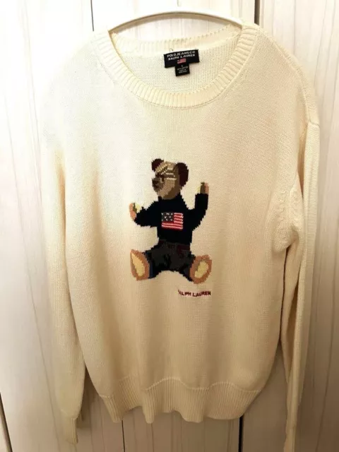 Polo Ralph Lauren Polo Bear Knit Sweater Cotton ivory Size L JAPAN