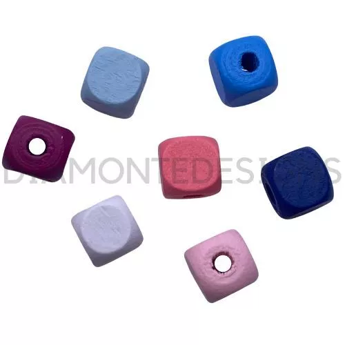 10mm Mixed Pastel Colour PLAIN WOODEN  Cube Beads Jewellery Craft Beading Kids