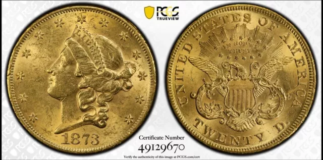 1873 $20 Liberty Head Gold Double Eagle Pcgs Ms61 U.s Mint Open 3 Type Coin🌈⭐🌈