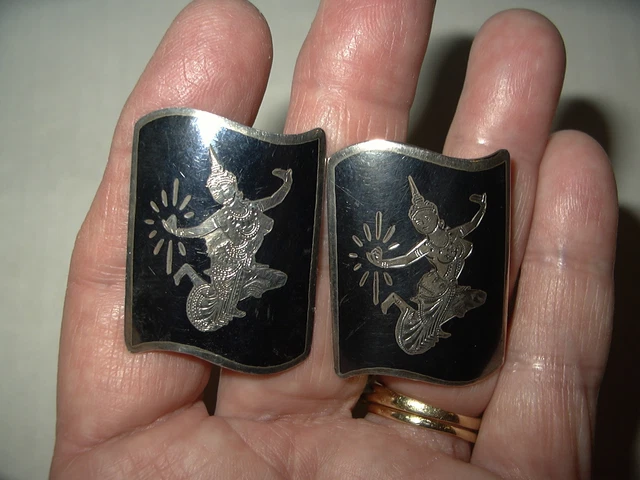 Broche Vintage Argent Massif Niellé - Signée Amfarco SIAM Thailand - Occasion En Bon état