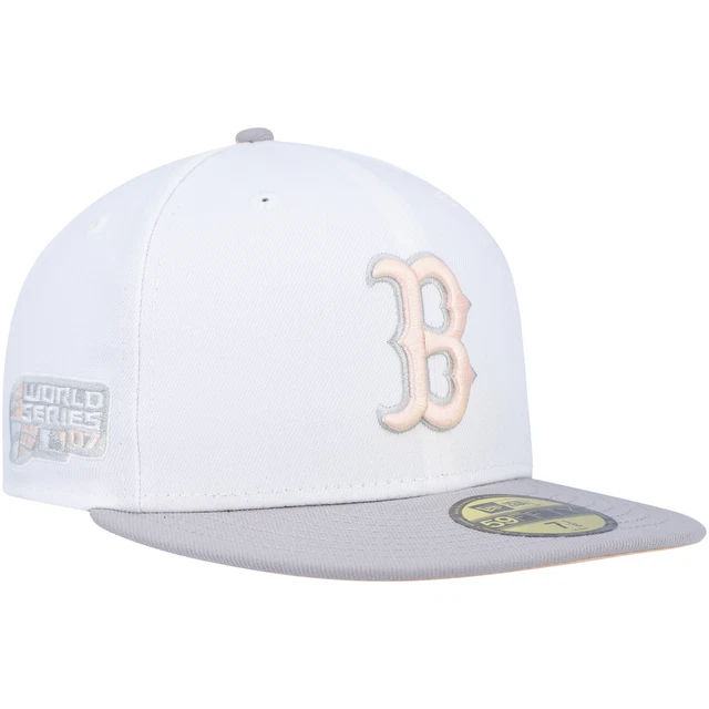 Men's New Era White/Gray Boston Red Sox 2007 World Series Side Patch Peach