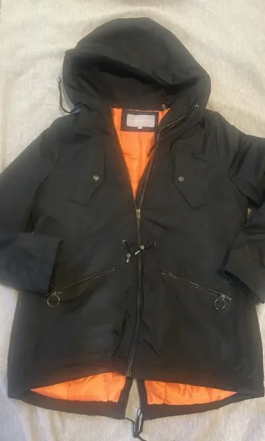 Madden Girl Juniors Large Black Parka Jacket Coat Hooded Water Resistant