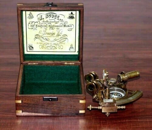 Vintage Working Antique German Marine Sextant & Compass Nautical With Wooden Box