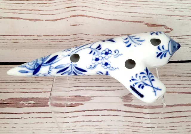 Antique Meissen Crossed Swords Porcelain Ocarina Blue Onion Design Instrument