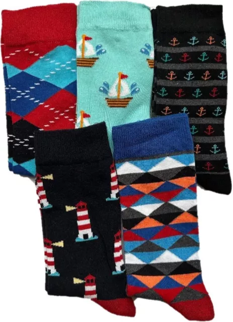 MENS HAPPY SOCKS 5 PACK NAUTICAL PRINT UK 7½-11½ EU 41-46 ONLY £10.95 Novelty