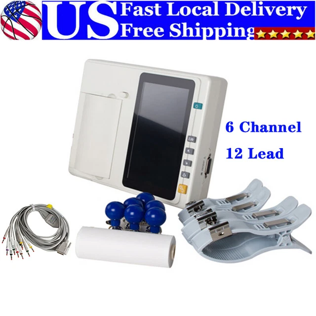 Carejoy 7" Touch Screen ECG Machine 6 Channel 12-Lead Electrocardiograph New