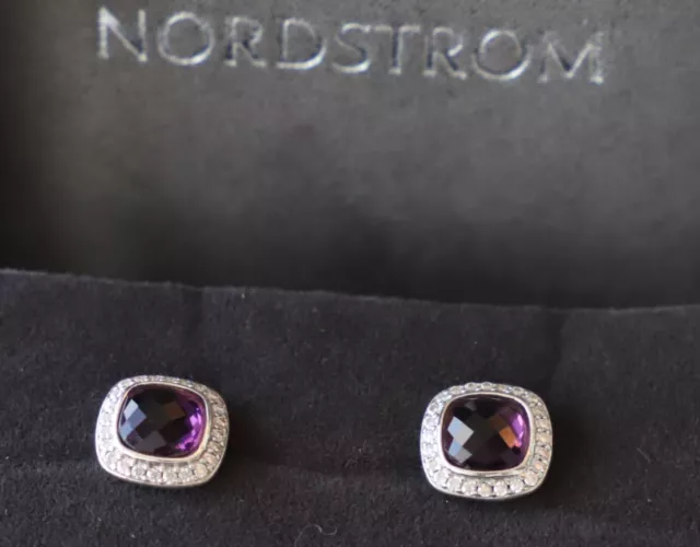 David Yurman Sterling Silver 7mm Albion Amethyst with Diamonds Stud Earrings 925