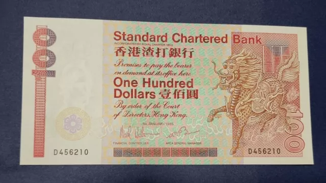 HONG KONG 100 Dollars P-281 1985 HORSE SCB UNC RARE STANDARD CHARTERED BANK NOTE