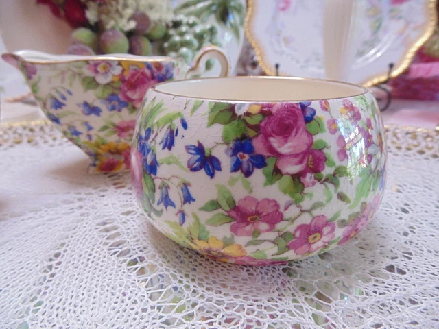 Trio Royal Winton Summertime Chintz Open Sugars Creamer Grimwades England 1950's 3