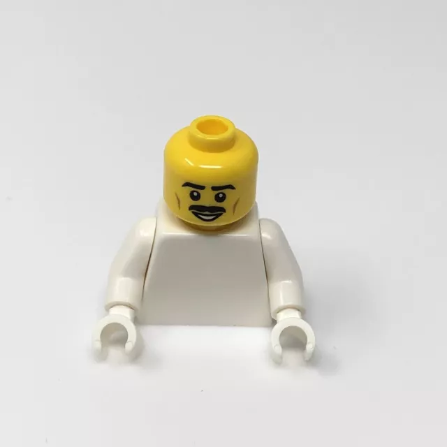 LEGO Minifigure Head Black Moustache Eyebrows Brown Cheek Lines Smile White Pupi