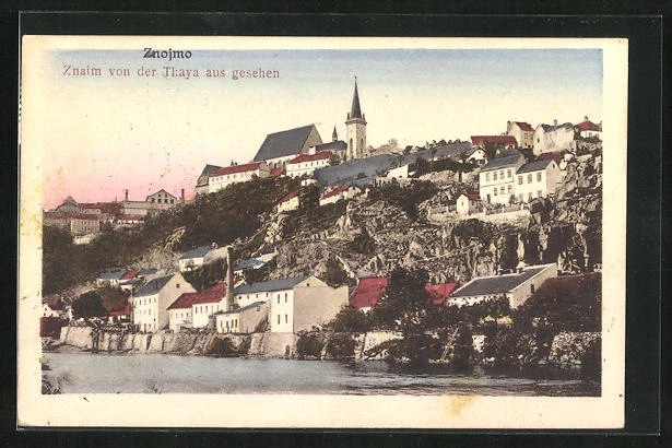 AK Znaim, Blick vom Thayaufer auf die Stadt 1922