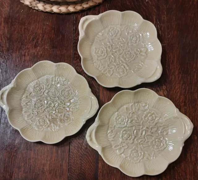 English Ware Lancaster Hanley Set Of 3 Antique Serving Plates Embossed Rose...