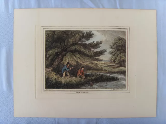 Pike Fishing,  Etching.by Samuel Howitt. Angling, Hand Coloured. Pub 1798