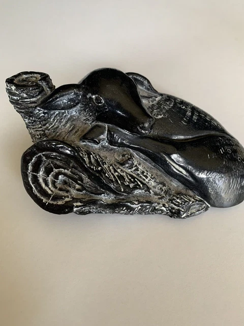 Vintage Black Aardik Inuit Art Carved Baby Goat Calf Soap Stone Sculpture Canada