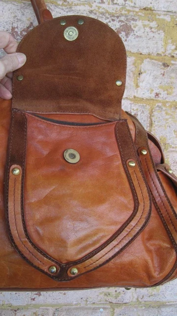 Sondra Roberts Brown Leather Retro Duffel Weekender Satchel Tote Shoulder Bag 22