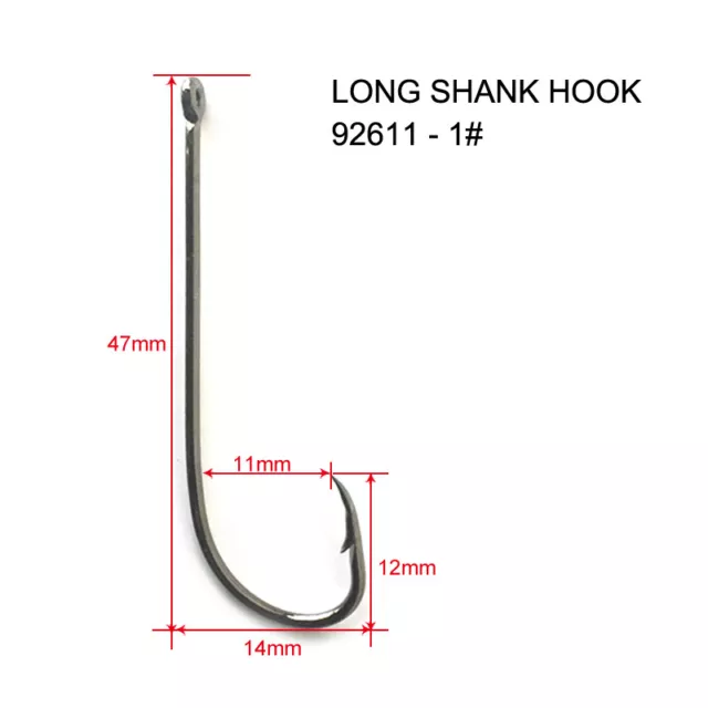 100X High Quality Long Shank Fishing Hooks Size 1#  BLN,Fishing Tackle