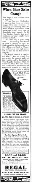 1906 Regal Men's Shoes Antique Print Ad Sure Fit By Mail When Shoe Styles Change