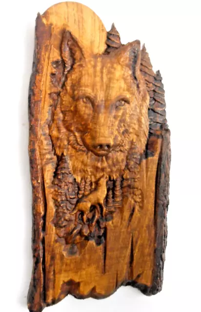 wolf hunting gift wood carved wooden wall hanging art plaque figure home decor