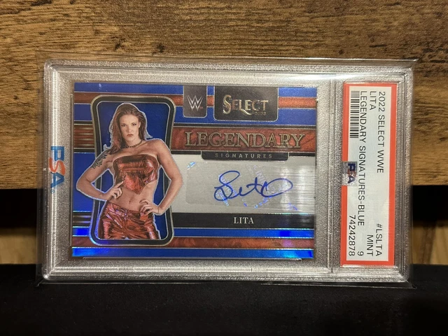 2022 Panini Select WWE Legendary Signatures Lita Blue Auto /49 PSA 9