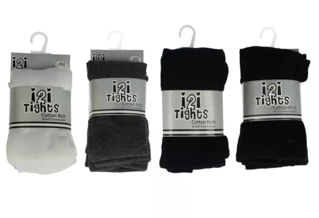 Ragazze i2i Misto Cotone Collant Tinta Nero/Bianco / Navy/Grigio Età 2 - 10 Anni