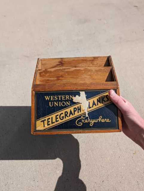 Western Union Telegraph Blanks Display Wooden Box Paper Sign Collectible 2