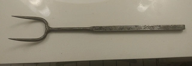 Antique Primitive Kitchenware Hand Wrought Iron Flesh Fork Hearthware Utensil