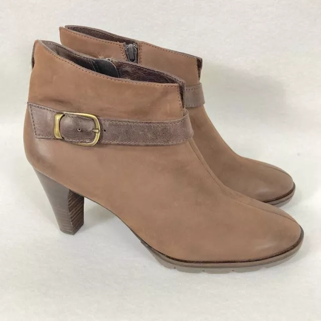 Paul Green Brown Leather Side Zip Ankle Booties Size 5.5